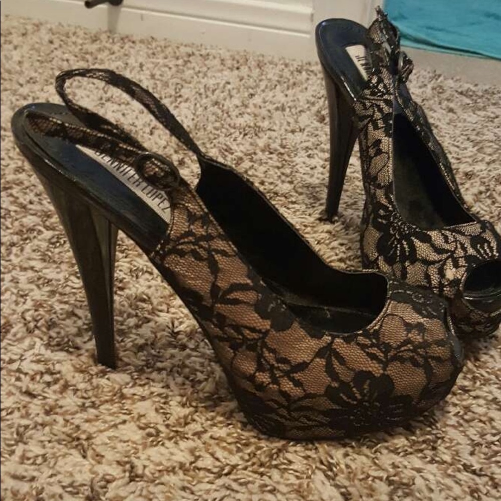 Black lace high heels
